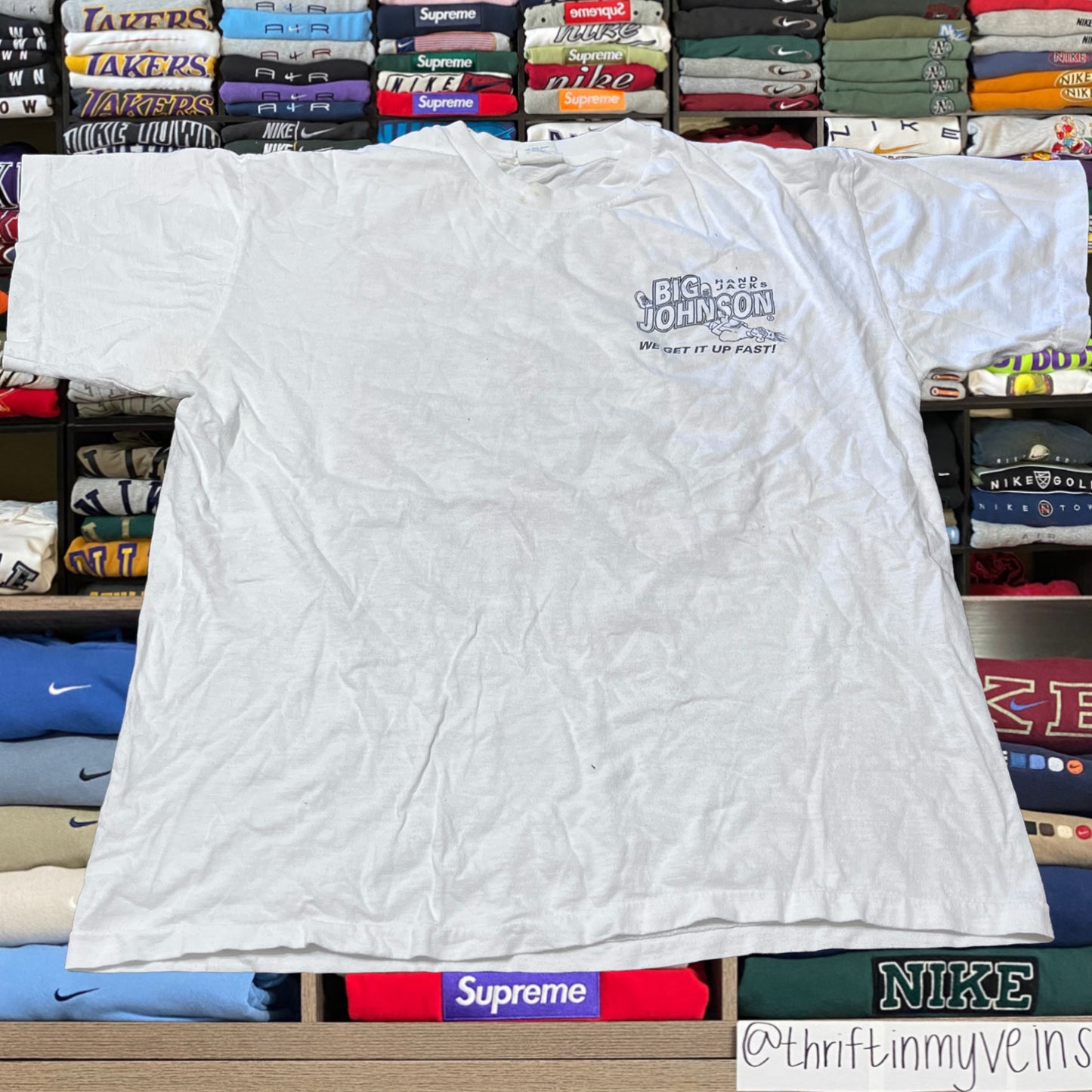 90s sex humor big Johnson race car graphic shirt