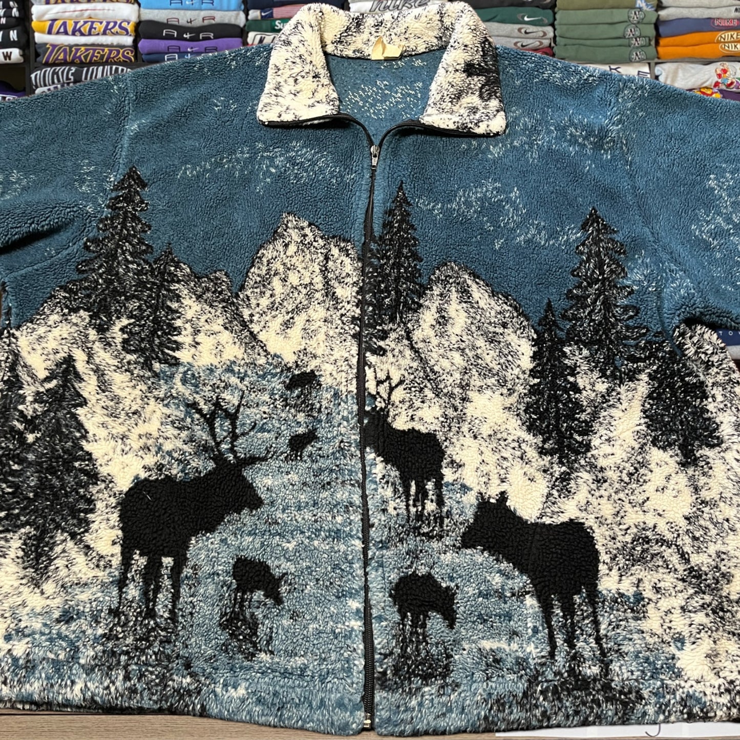 90s moose nature fleece all over print jacket