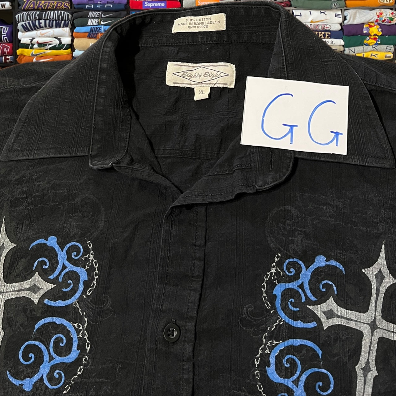 Y2K button up grunge cross shirt