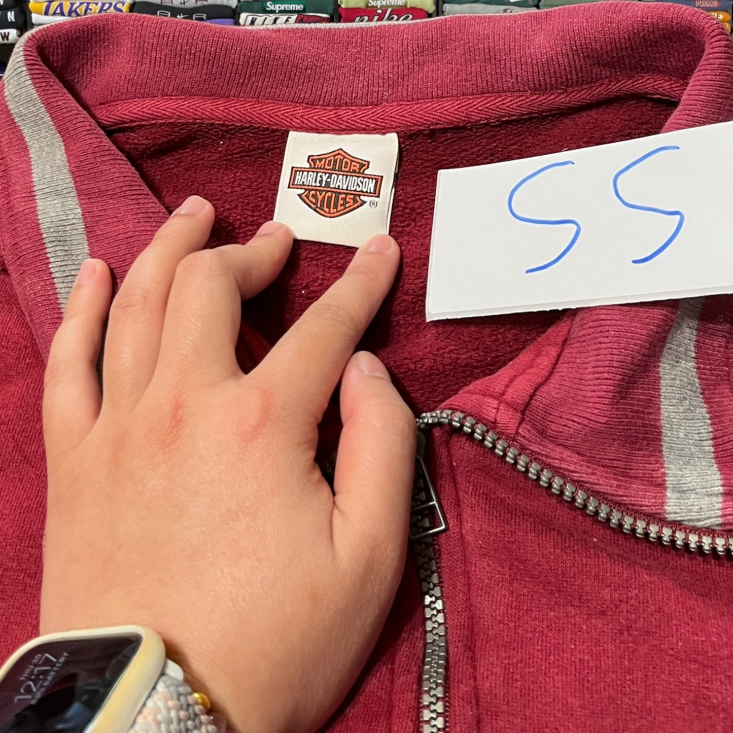 Y2K biker Harley Davidson quarter zip sweater