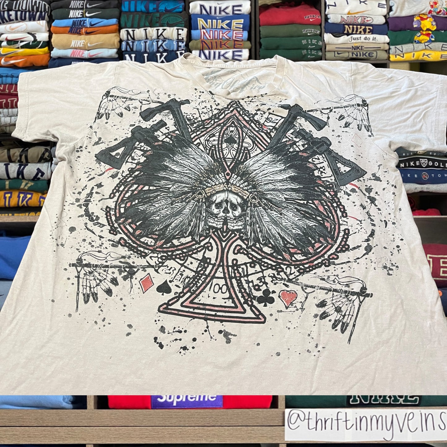 vintage grunge skeleton poker shirt