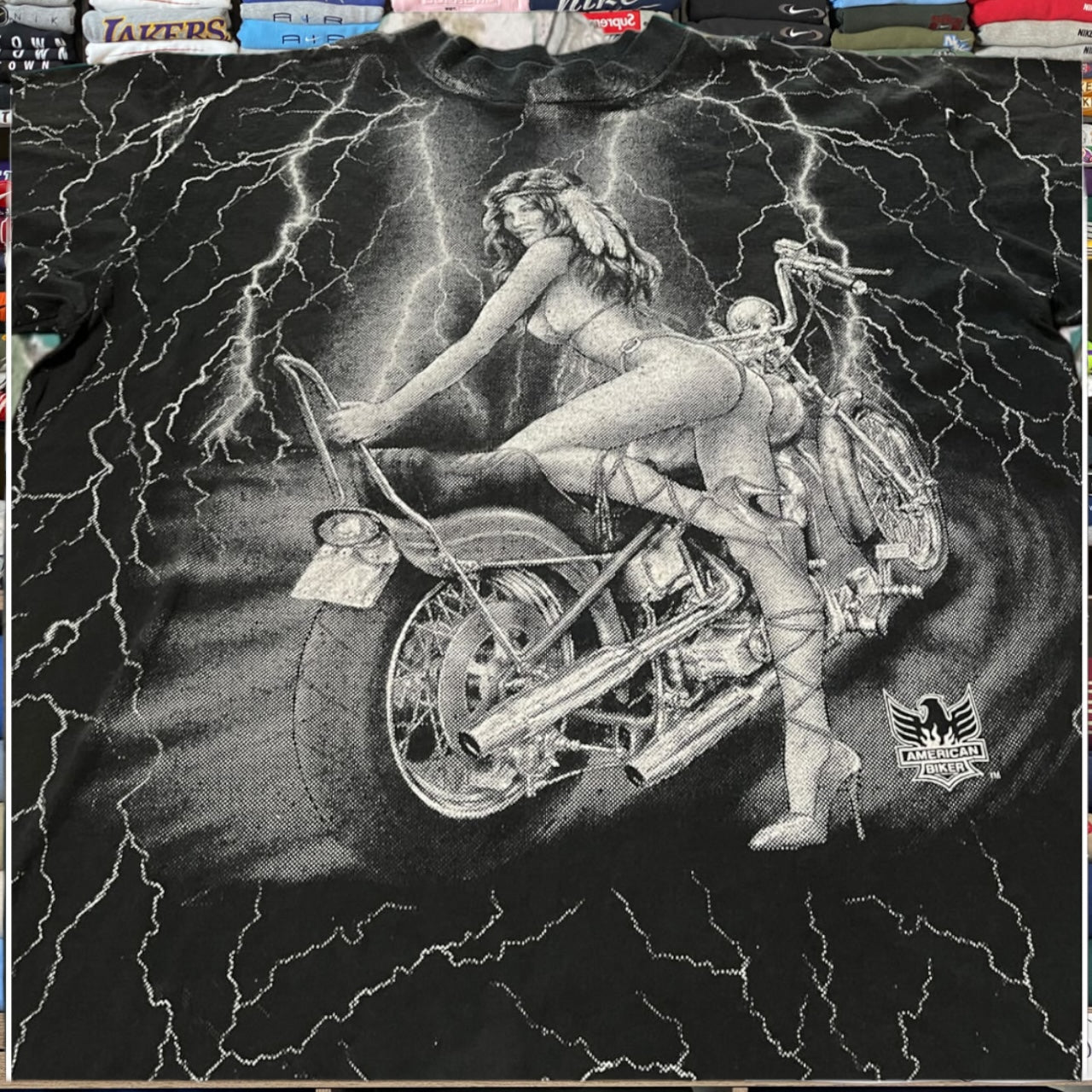 90s 3D emblem lightning biker motorcycle shirt