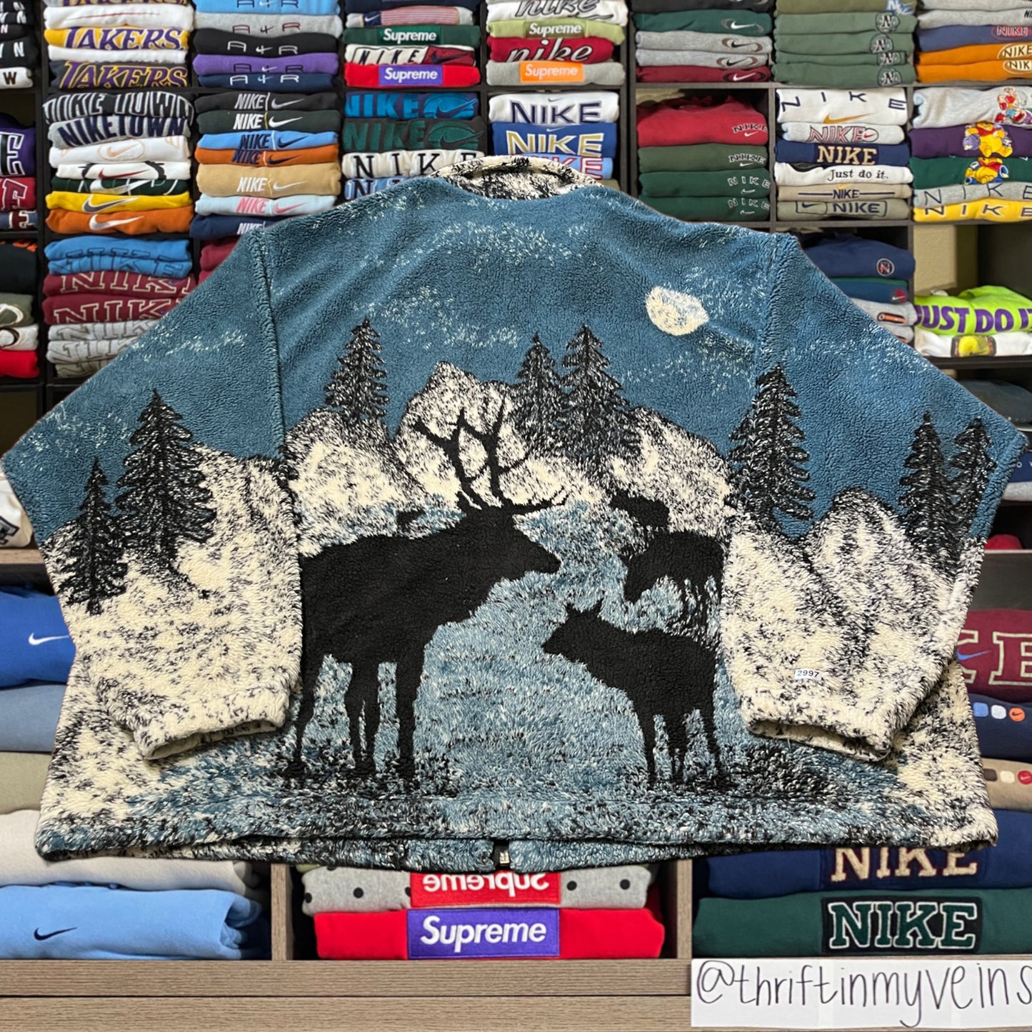 90s moose nature fleece all over print jacket