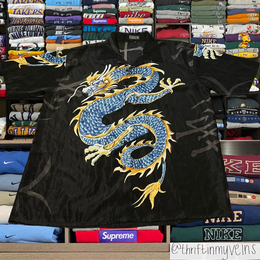 90s dragon button up silky shirt