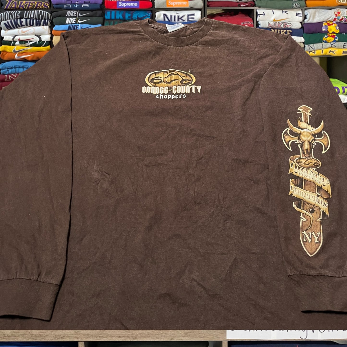 vintage y2k orange county choppers biker brown shirt