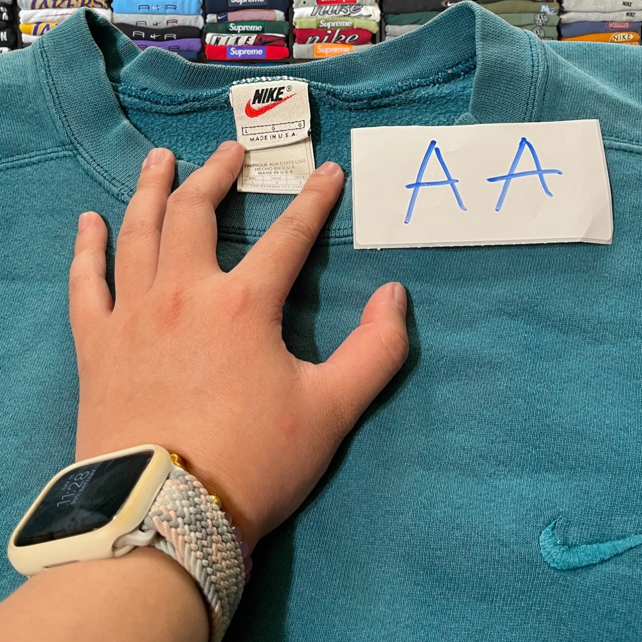 90s rare Icy blue tonal logo sweater
