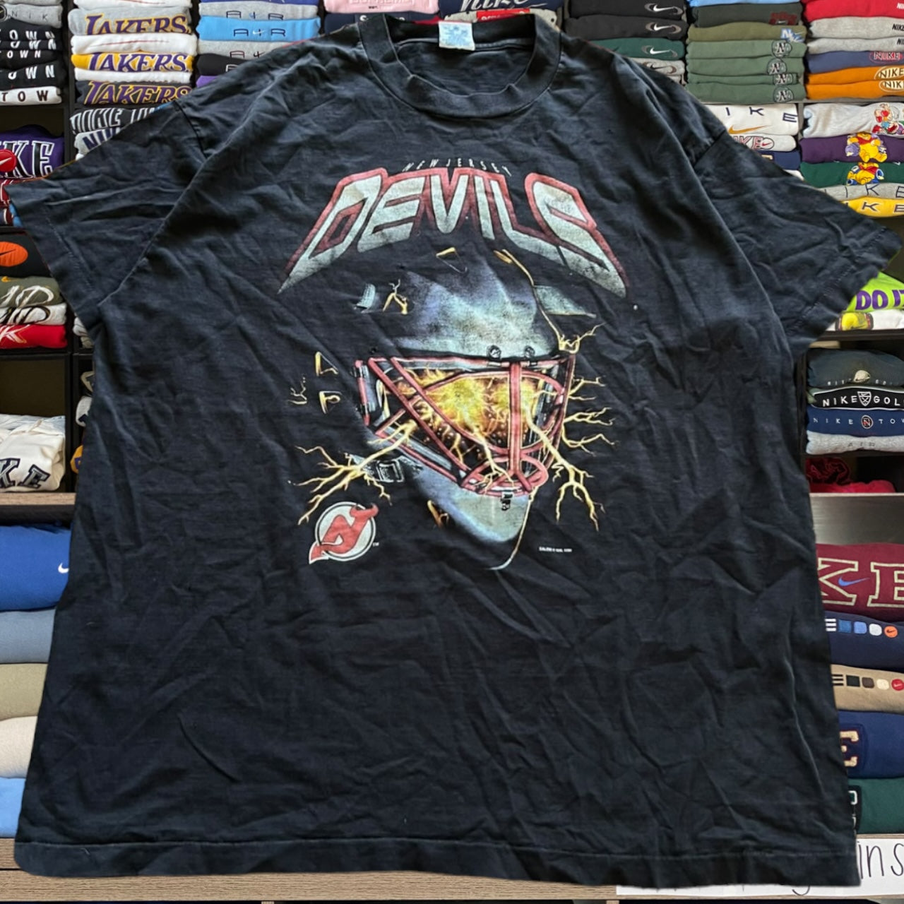 90s New Jersey devils nhl hockey helmet shirt