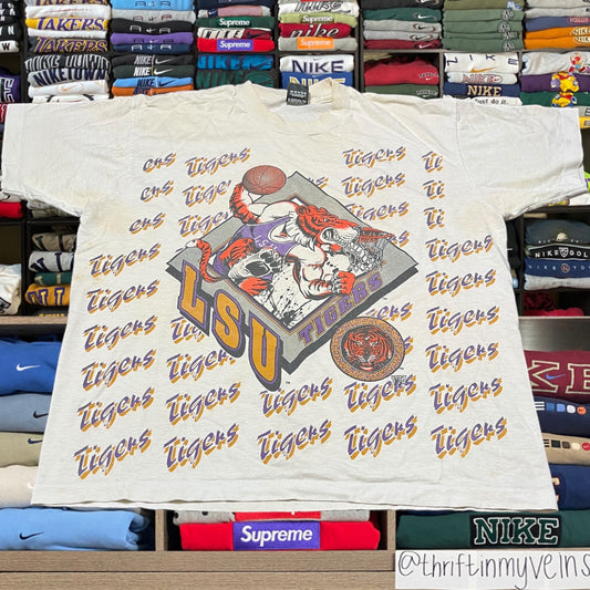 90s LSU all over print shirt