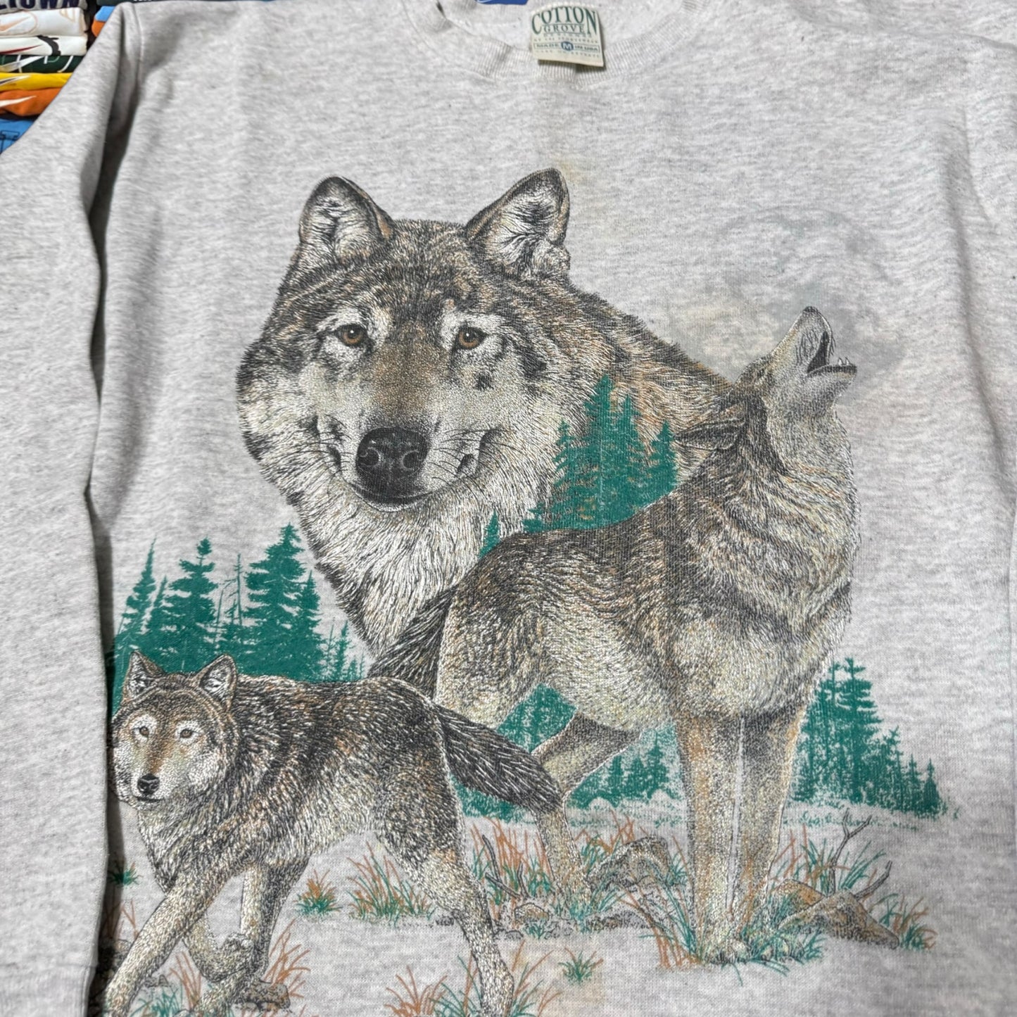 90s nature wolf sweater