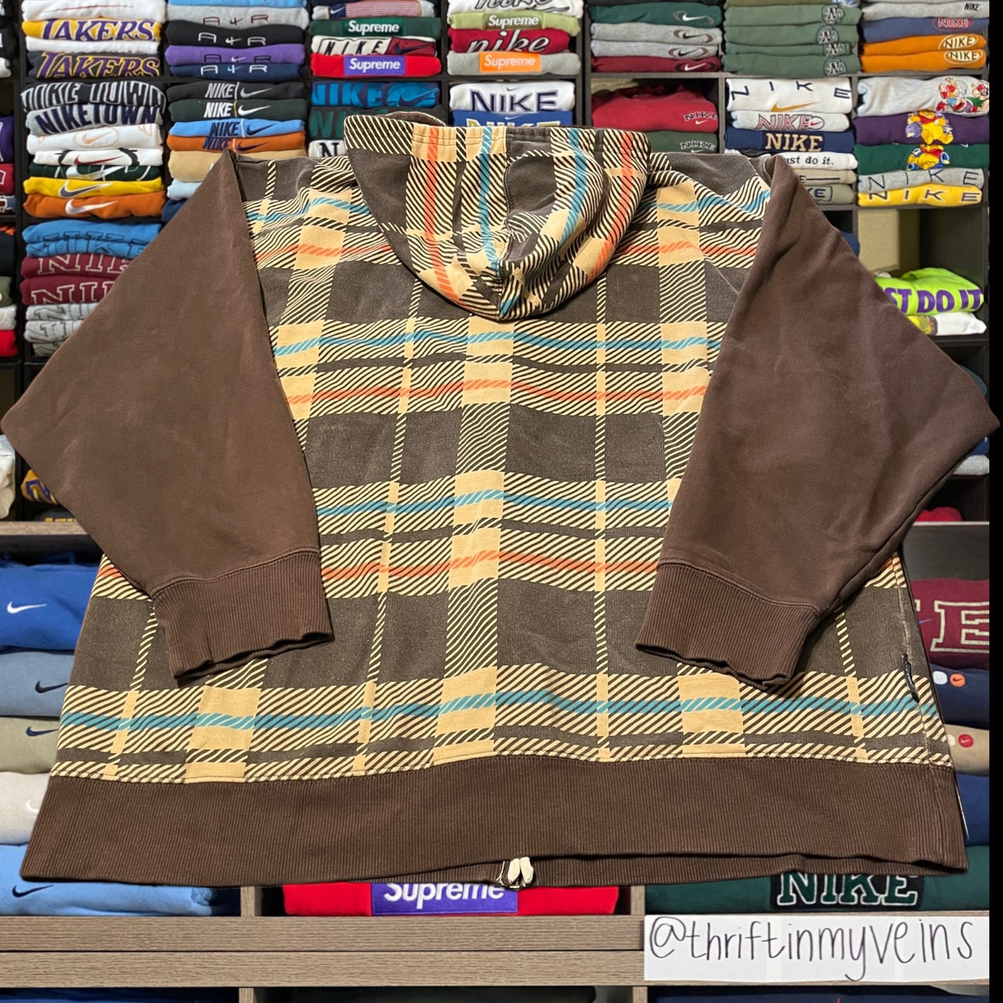 Y2K Mecca wear skater brown pattern full zip hoodie