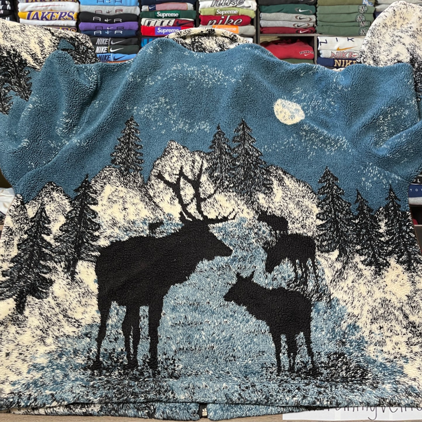 90s moose nature fleece all over print jacket
