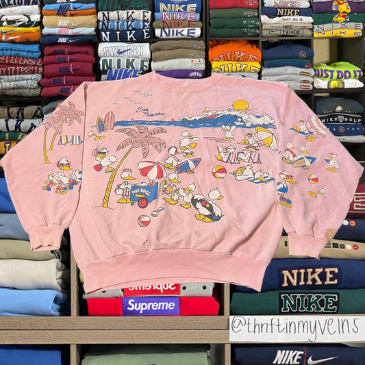 90s duck all over print beach sweater