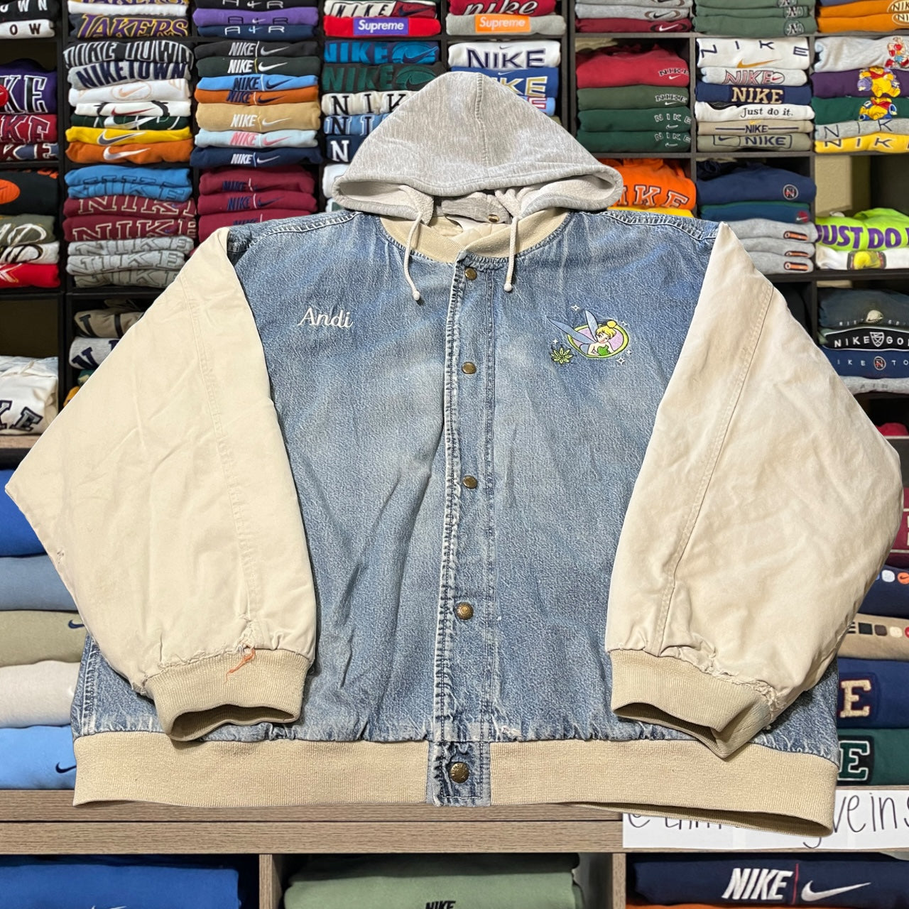90s tinkerbell denim varsity jacket