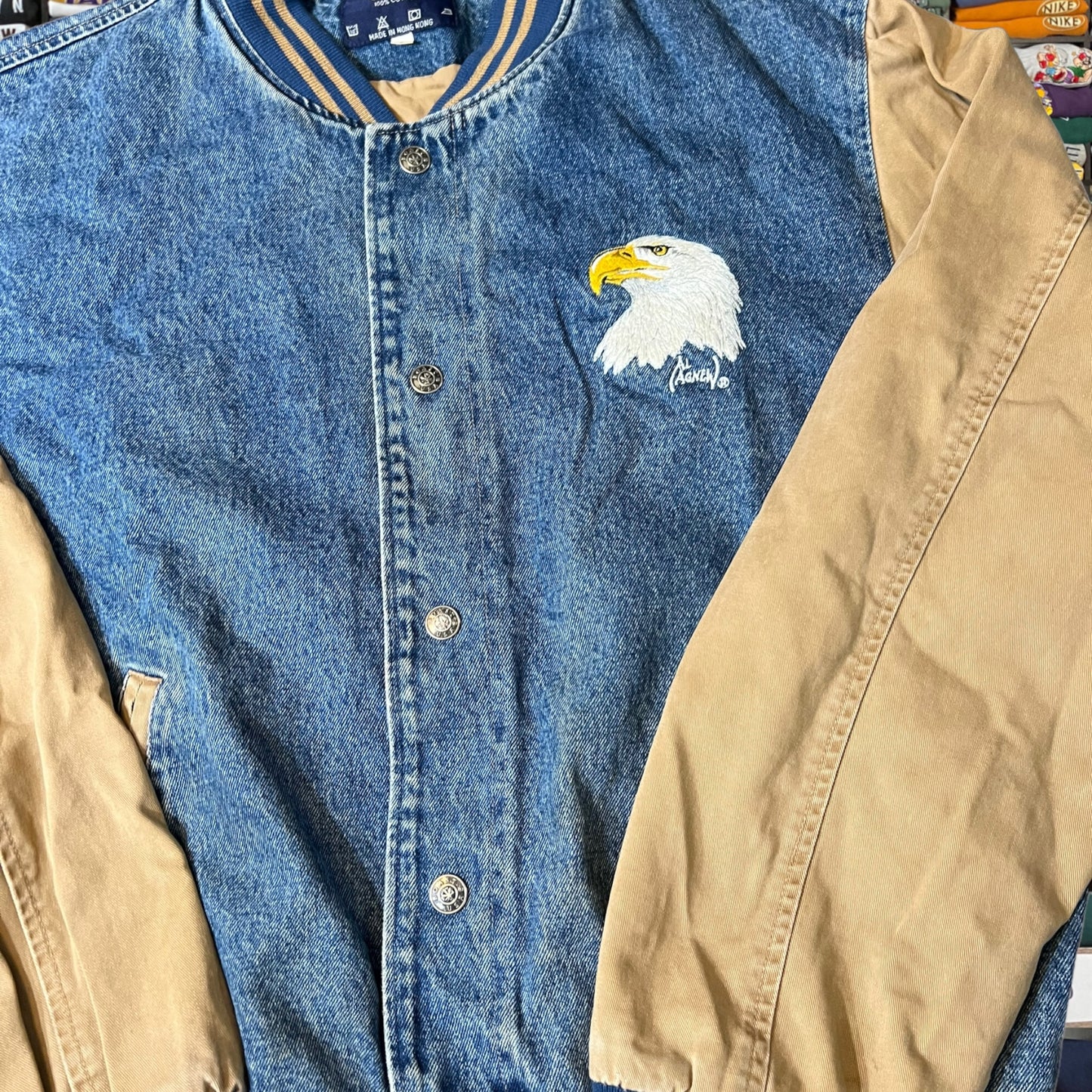 90s denim eagle varsity jacket