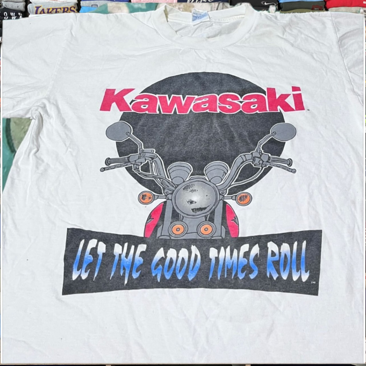 90s Kawasaki motorcycle graphic shirt