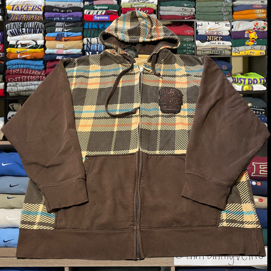 Y2K Mecca wear skater brown pattern full zip hoodie