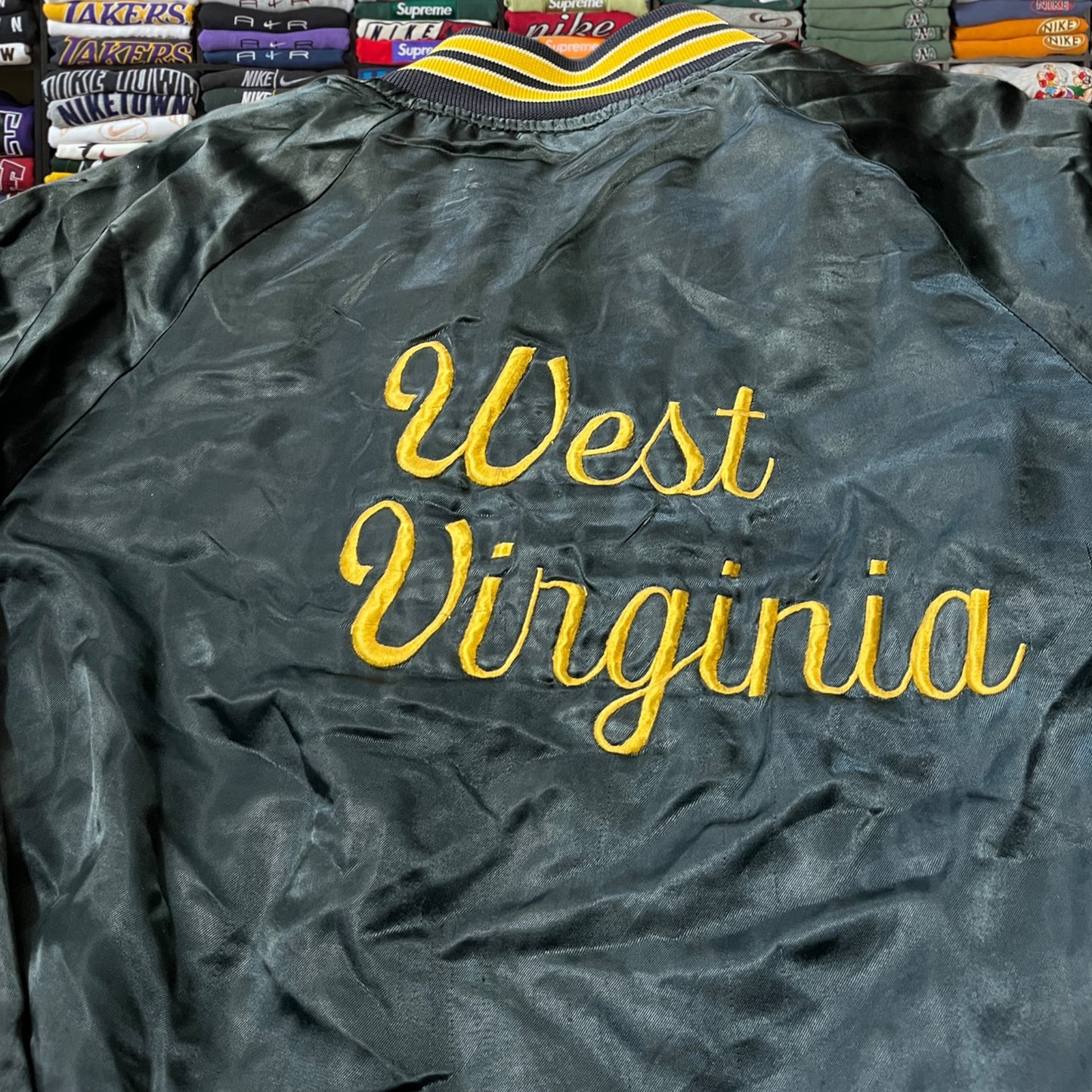 80s West Virginia university WVU satin jacket