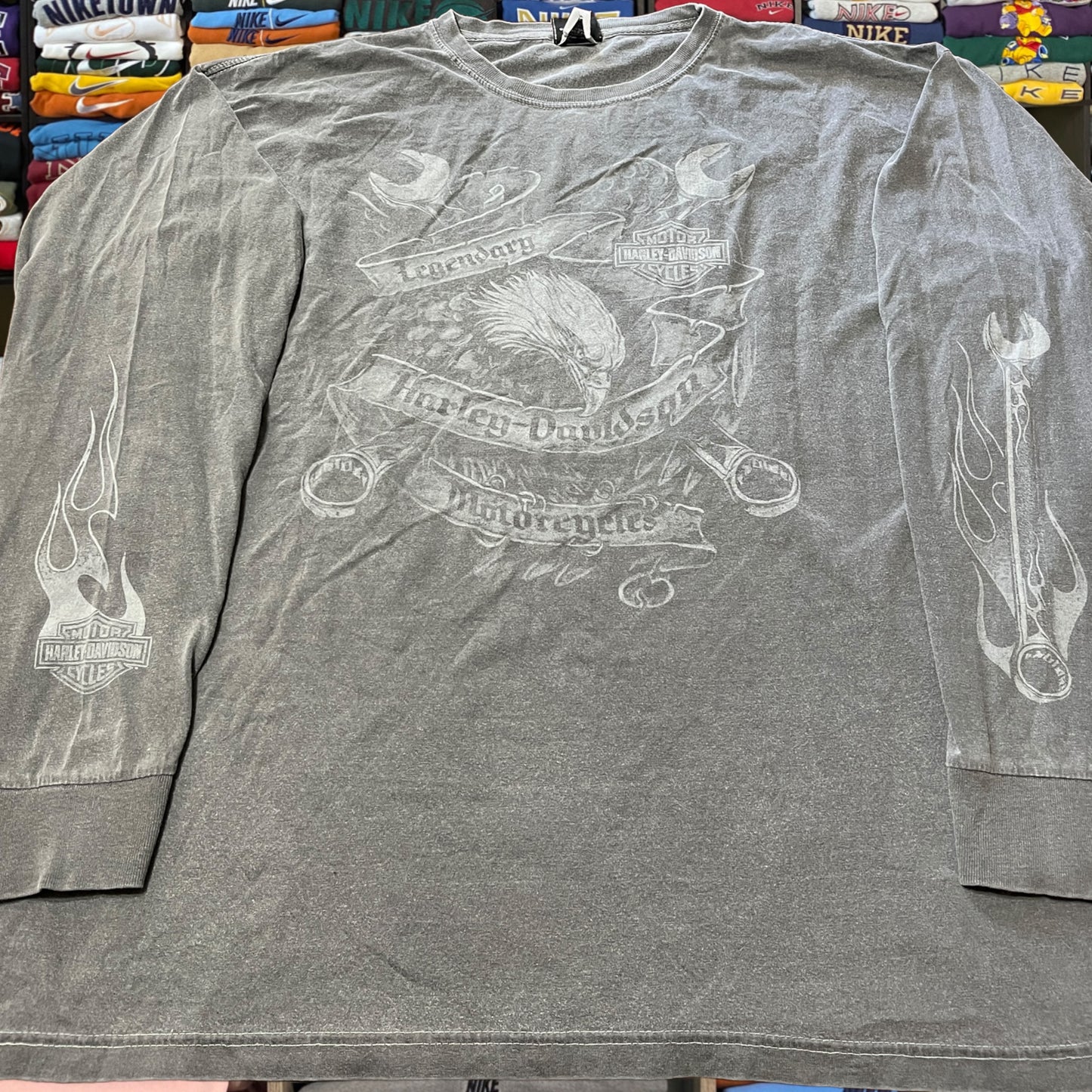 Y2K 2002 Harley Davidson biker flame eagle shirt