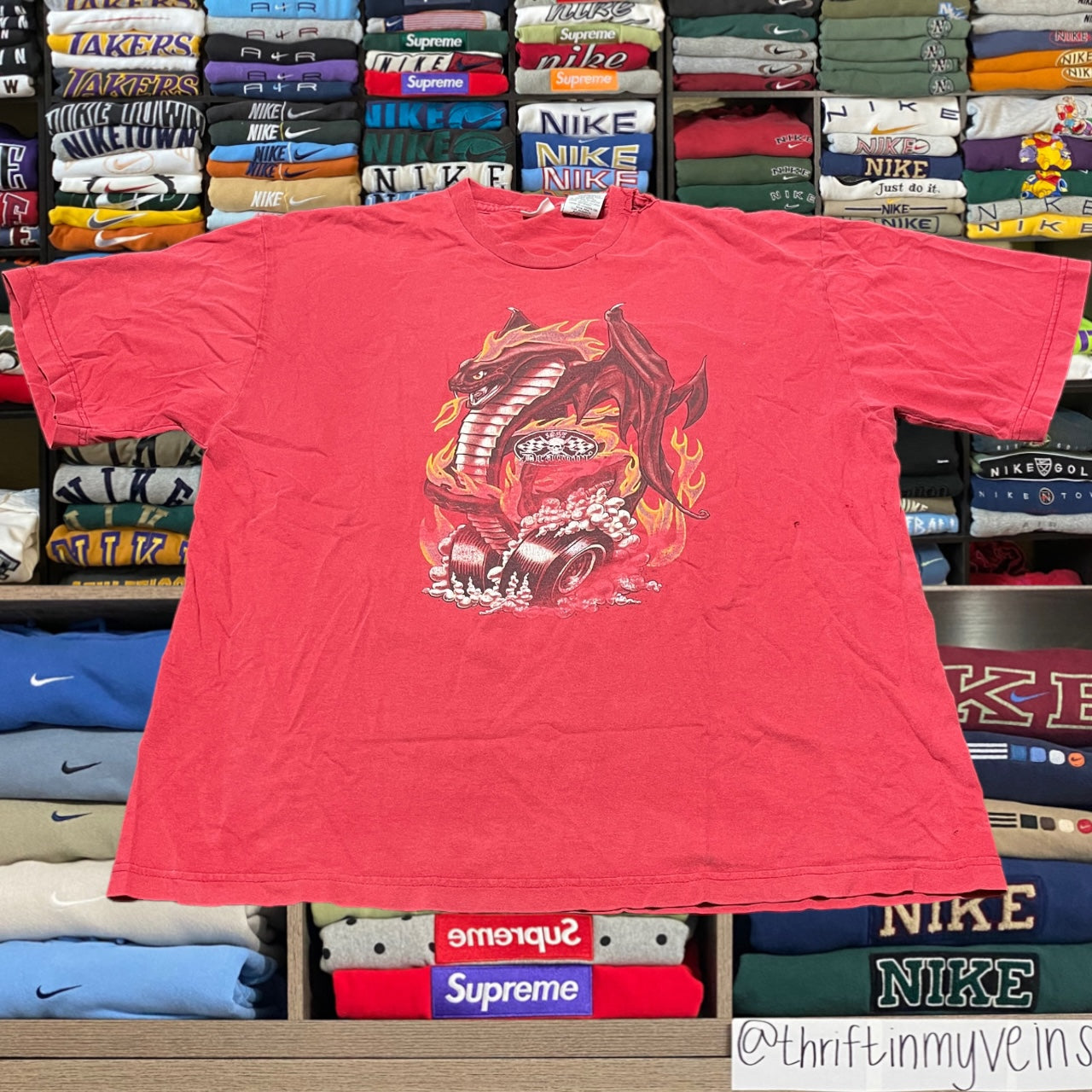 Y2k jnco style dragon flame skater shirt