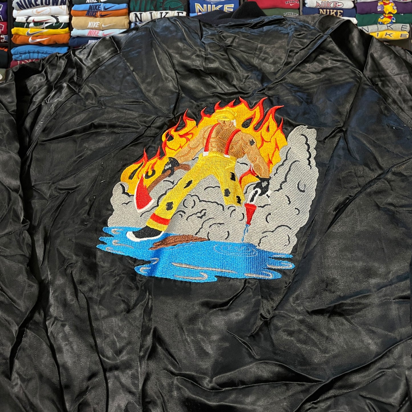 80s fire fighter satin jacket (large)