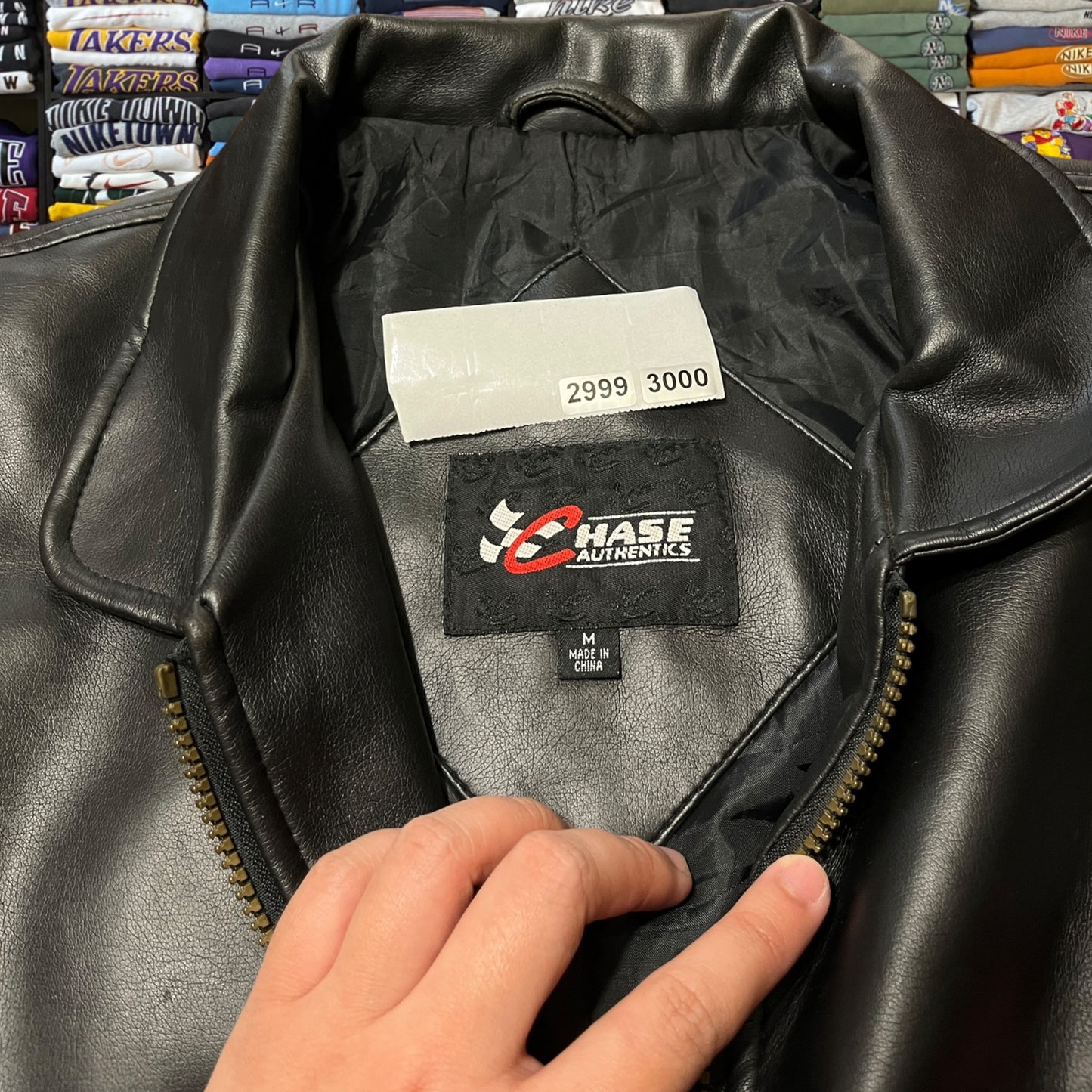 90s nascar leather varsity jacket