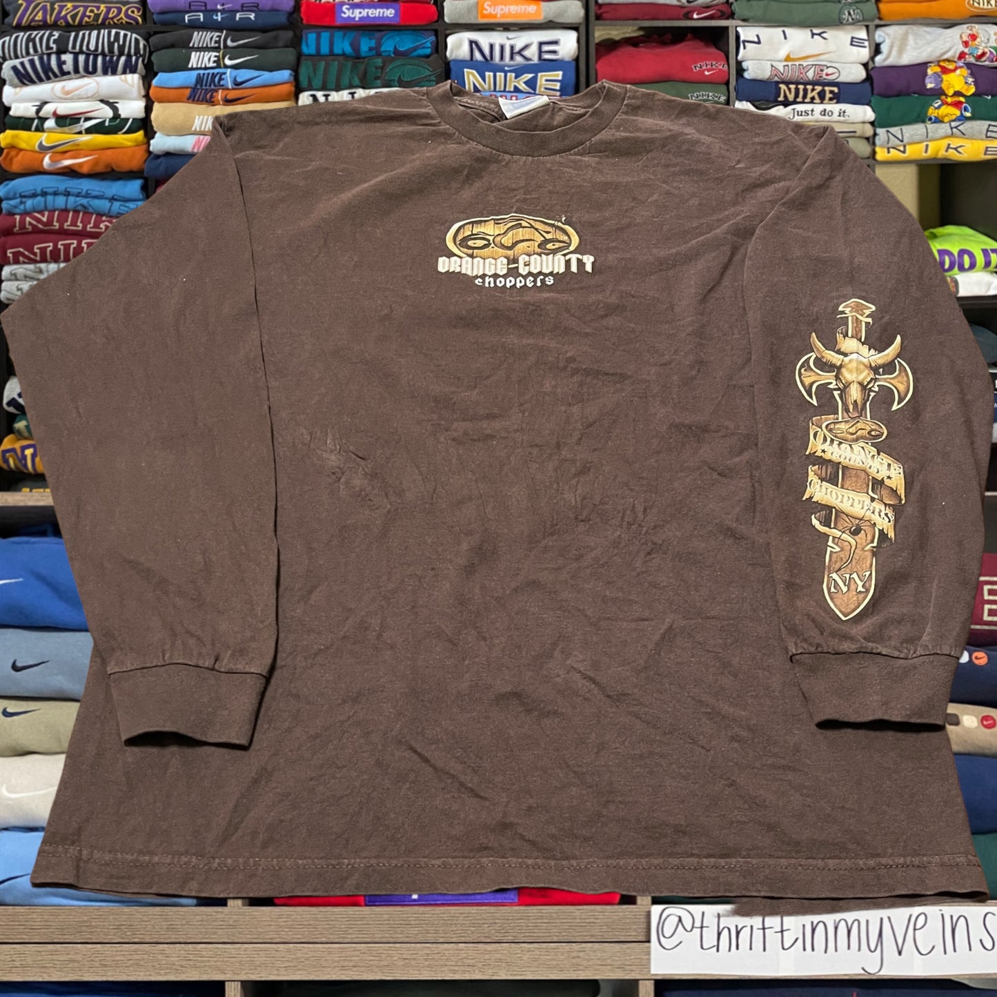vintage y2k orange county choppers biker brown shirt