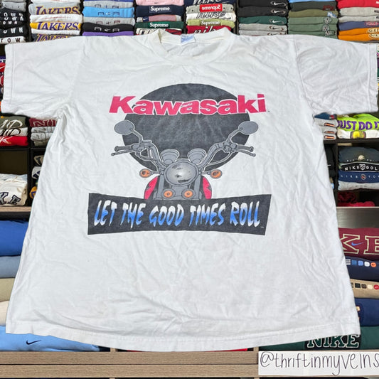 90s Kawasaki motorcycle graphic shirt