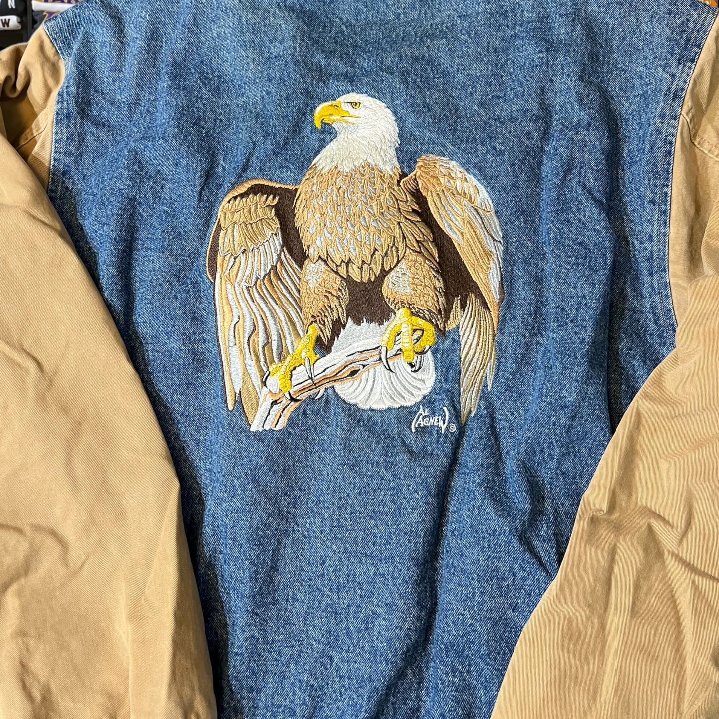 90s denim eagle varsity jacket