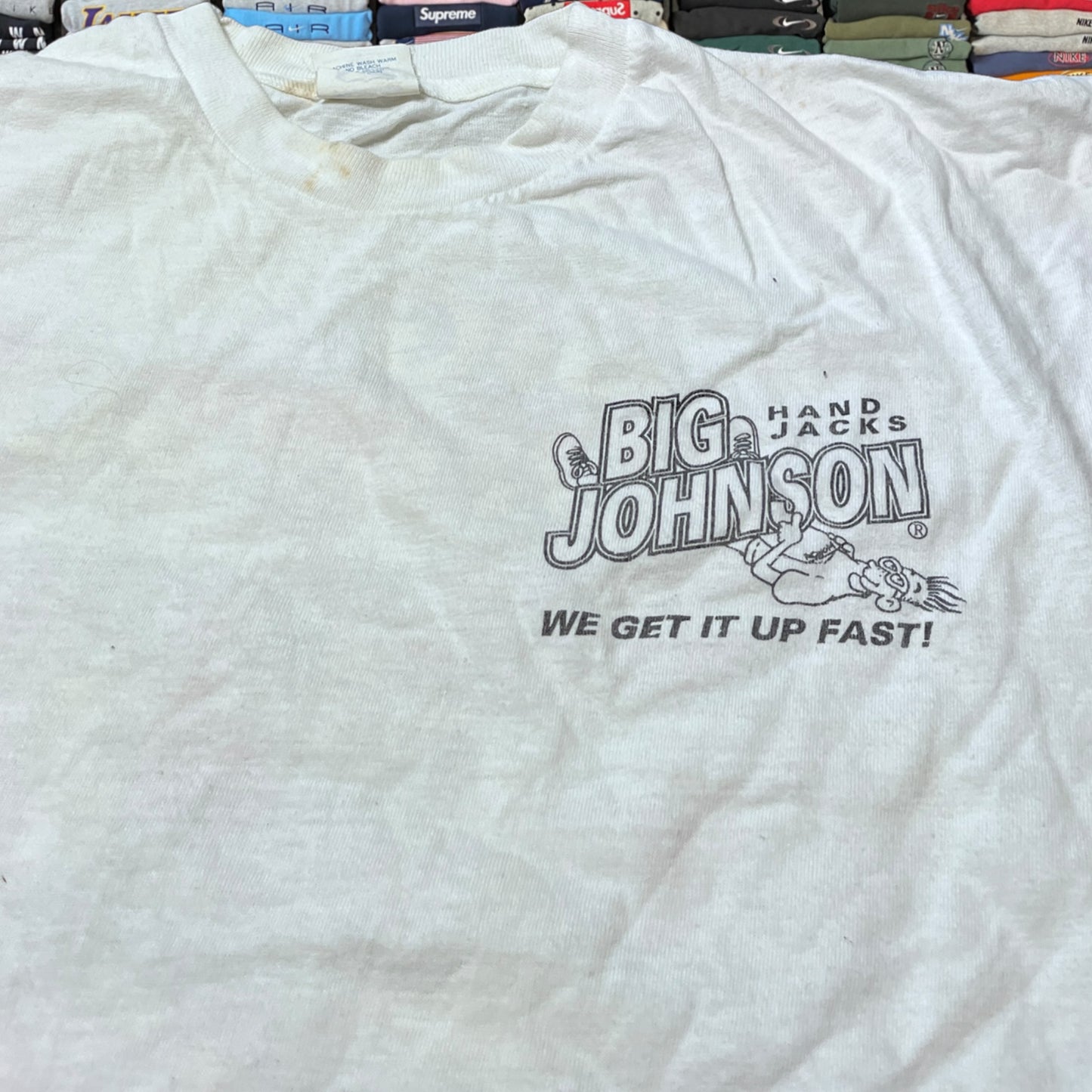 90s sex humor big Johnson race car graphic shirt
