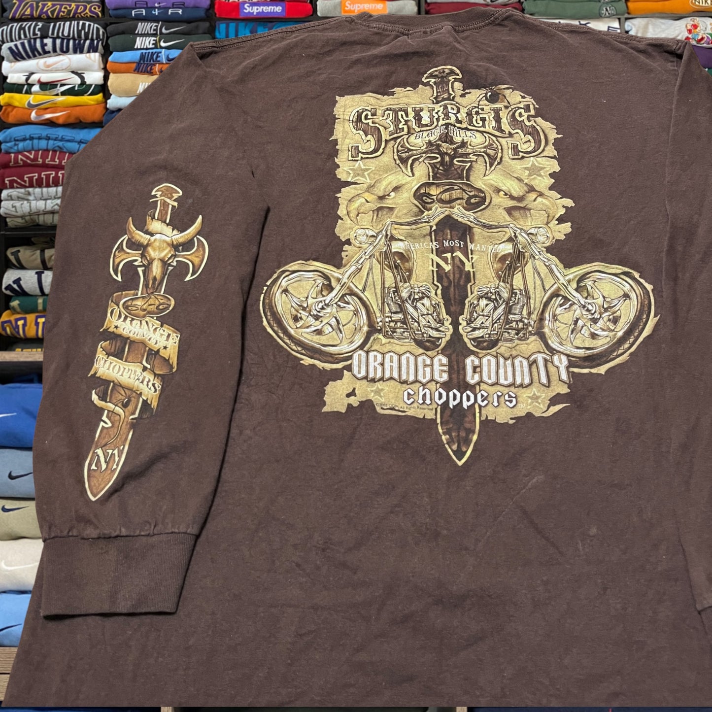 vintage y2k orange county choppers biker brown shirt