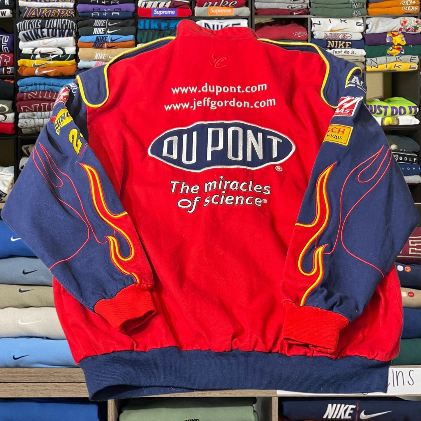 Vintage DU PONT flame NASCAR varsity jacket heavy weighted super good quality