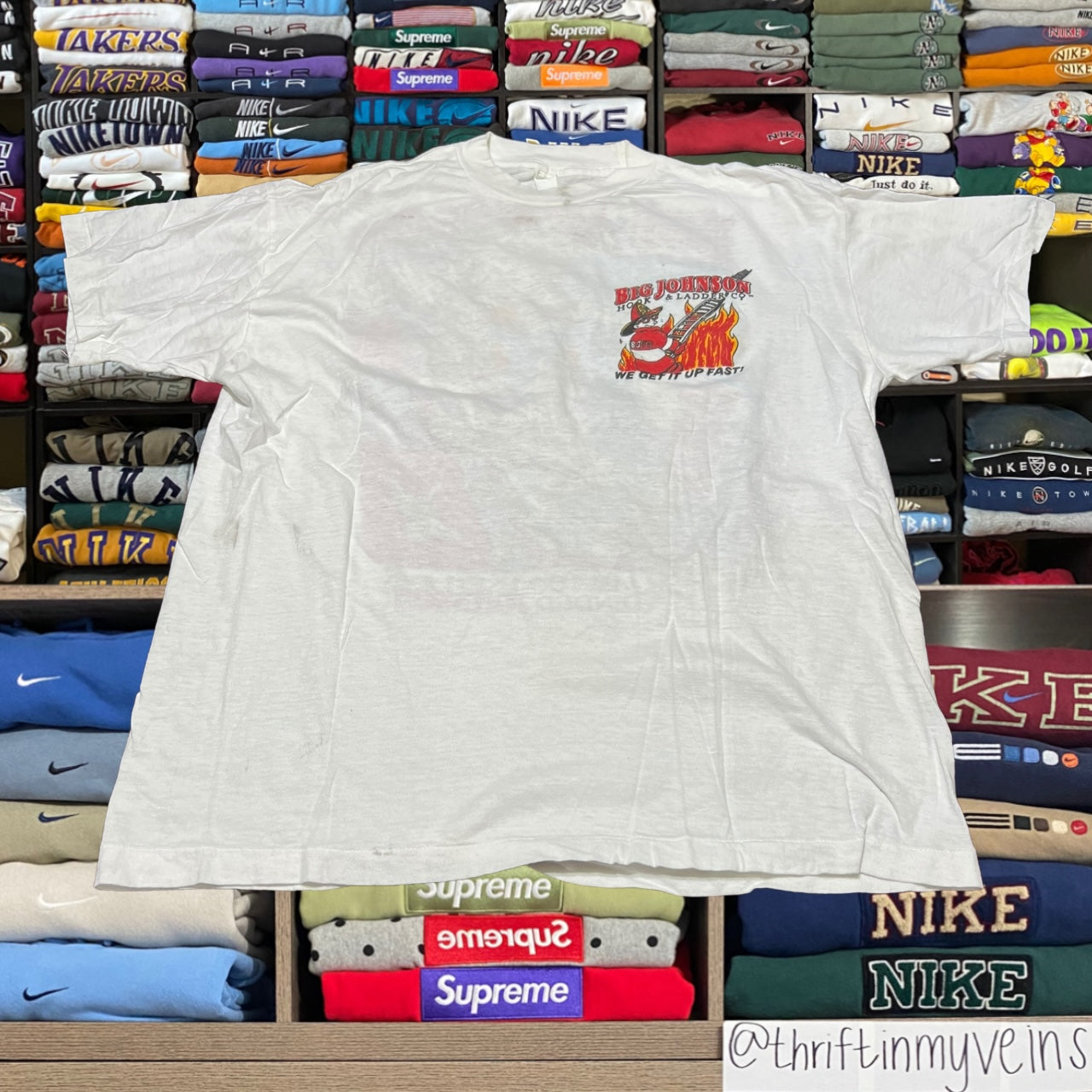 90s big Johnson sex humor firefighter  shirt