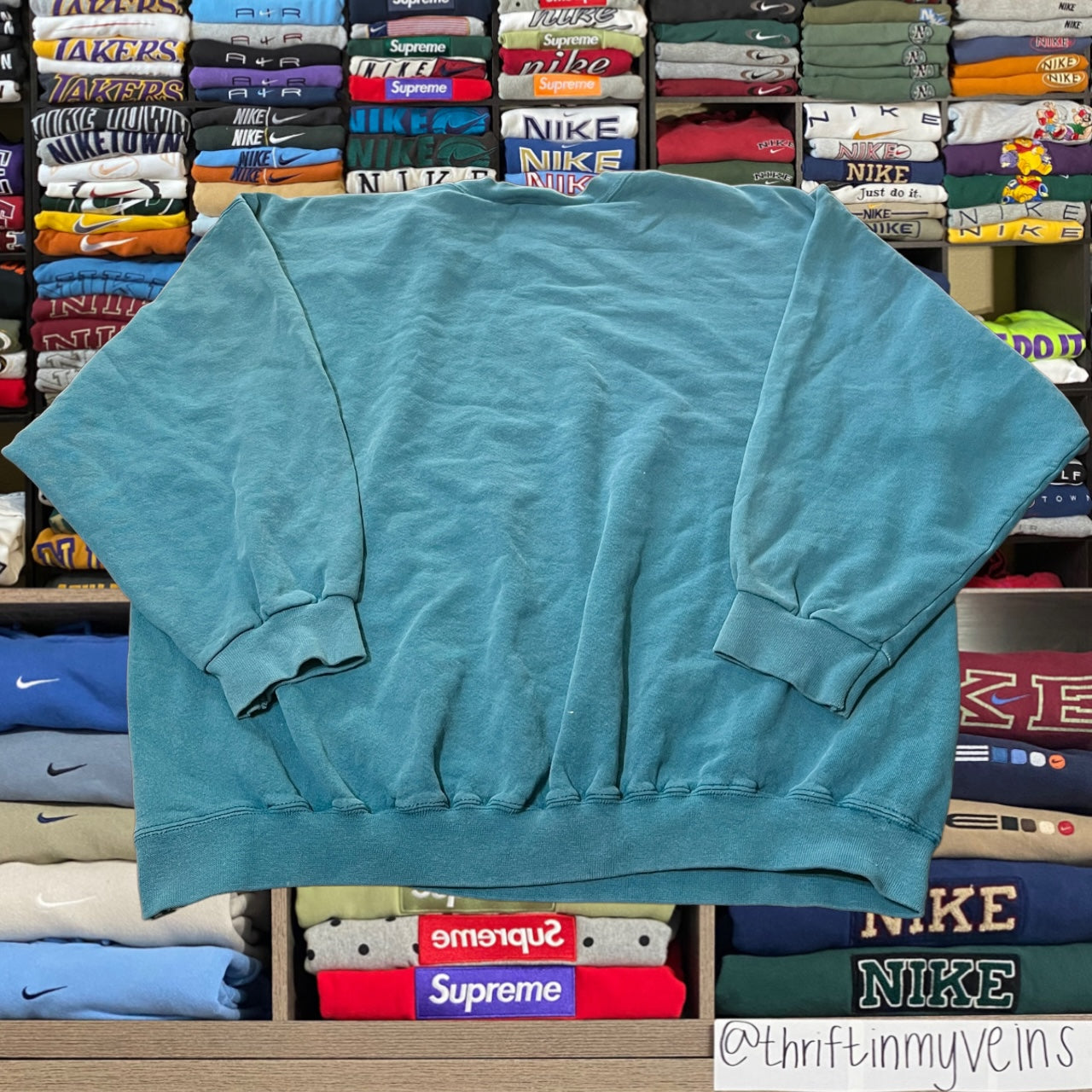 90s rare Icy blue tonal logo sweater