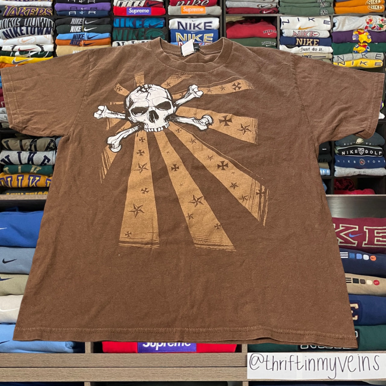 Y2K brown skeleton skater shirt
