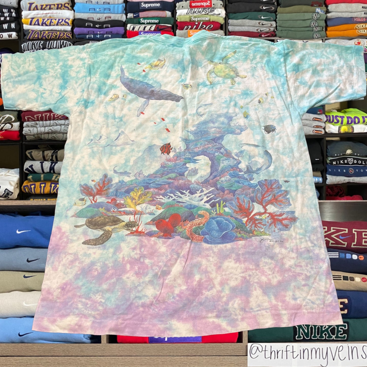 90s liquid blue sea life nature all over print