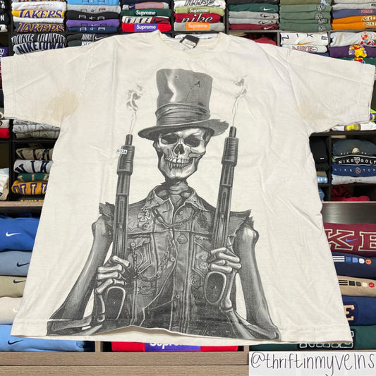 Y2K skater skeleton skull guns shirt