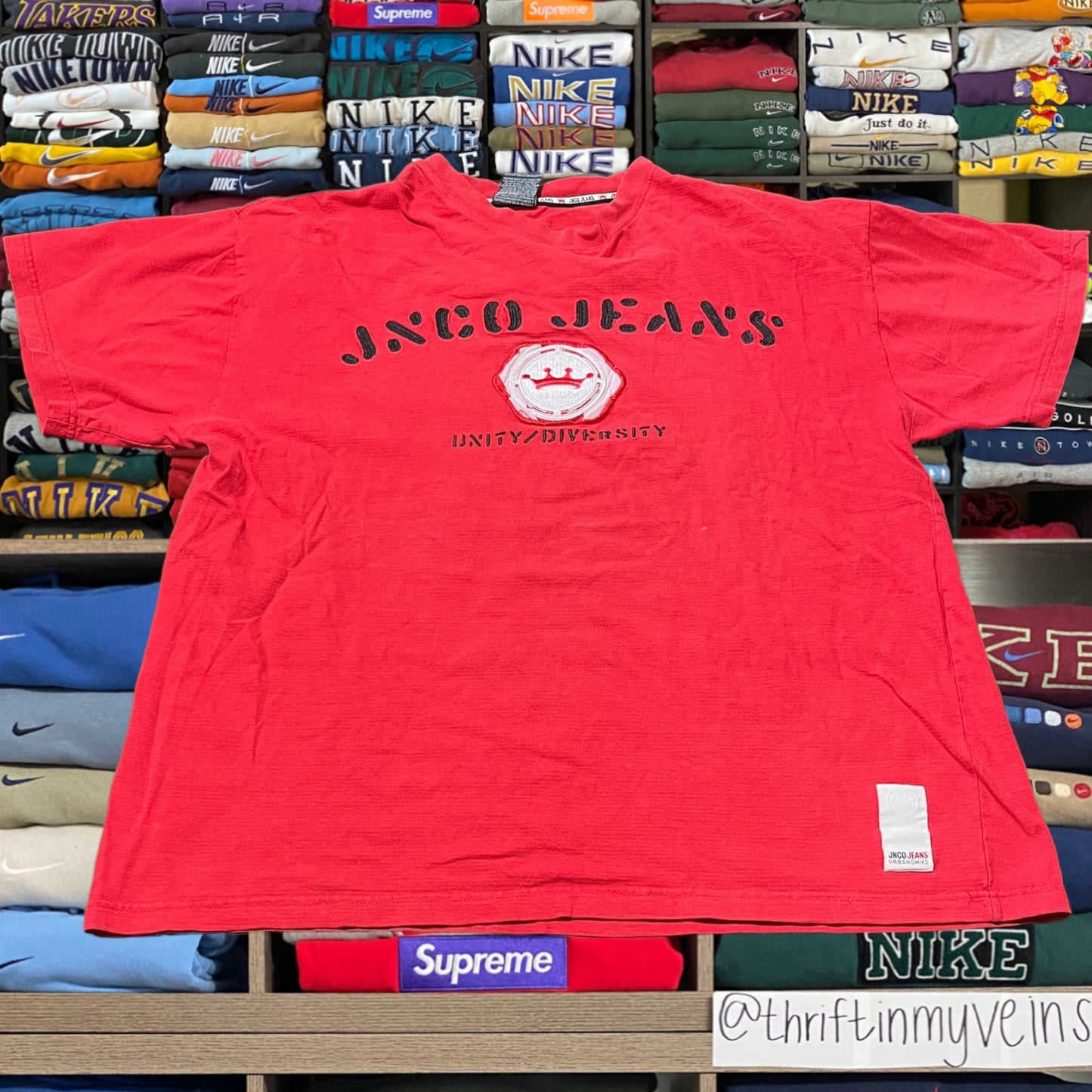 vintage y2k red jnco jeans shirt