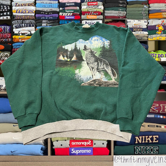 90s nature wolf graphic sweater