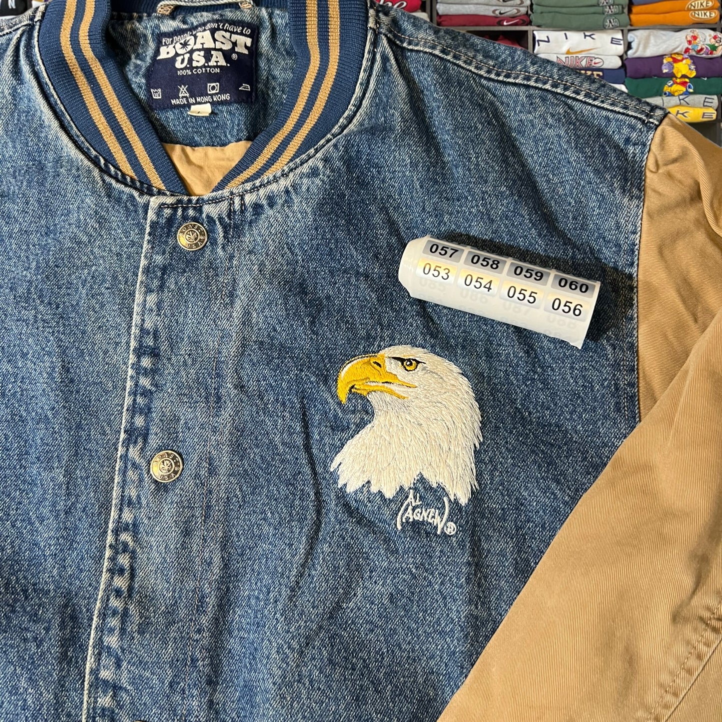 90s denim eagle varsity jacket