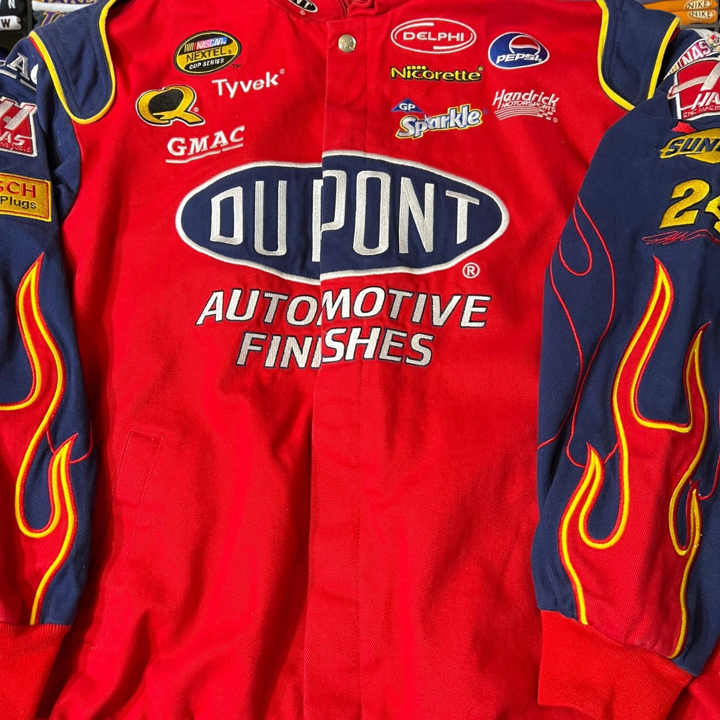 Vintage DU PONT flame NASCAR varsity jacket heavy weighted super good quality