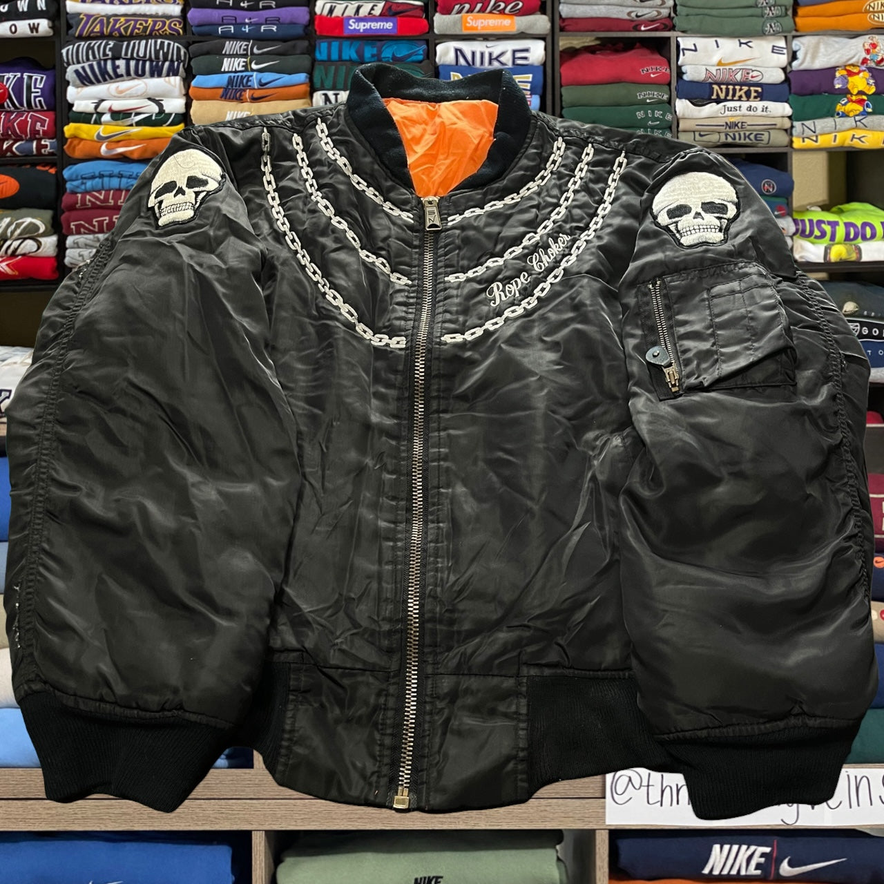 90s skeleton skull skater satin jacket
