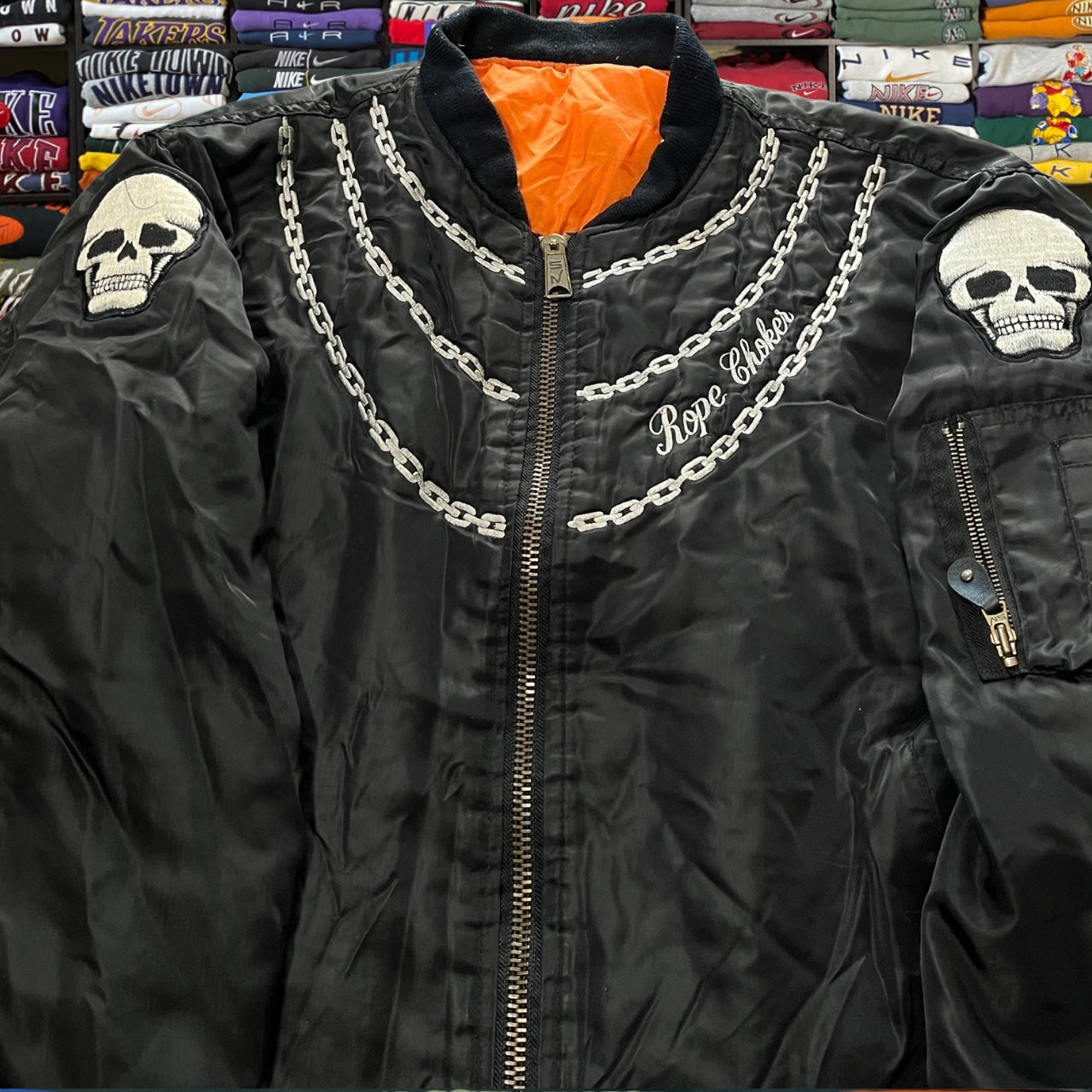 90s skeleton skull skater satin jacket