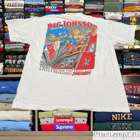90s big Johnson sex humor firefighter  shirt