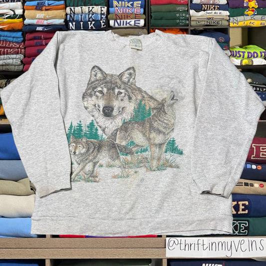 90s nature wolf sweater