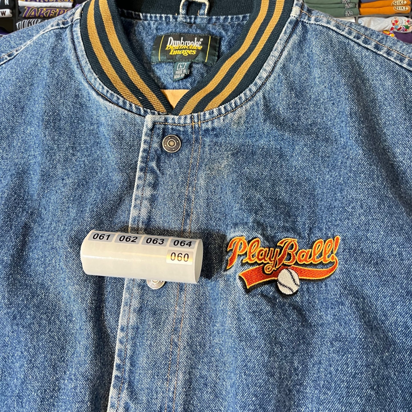 90s baseball denim varsity jacket