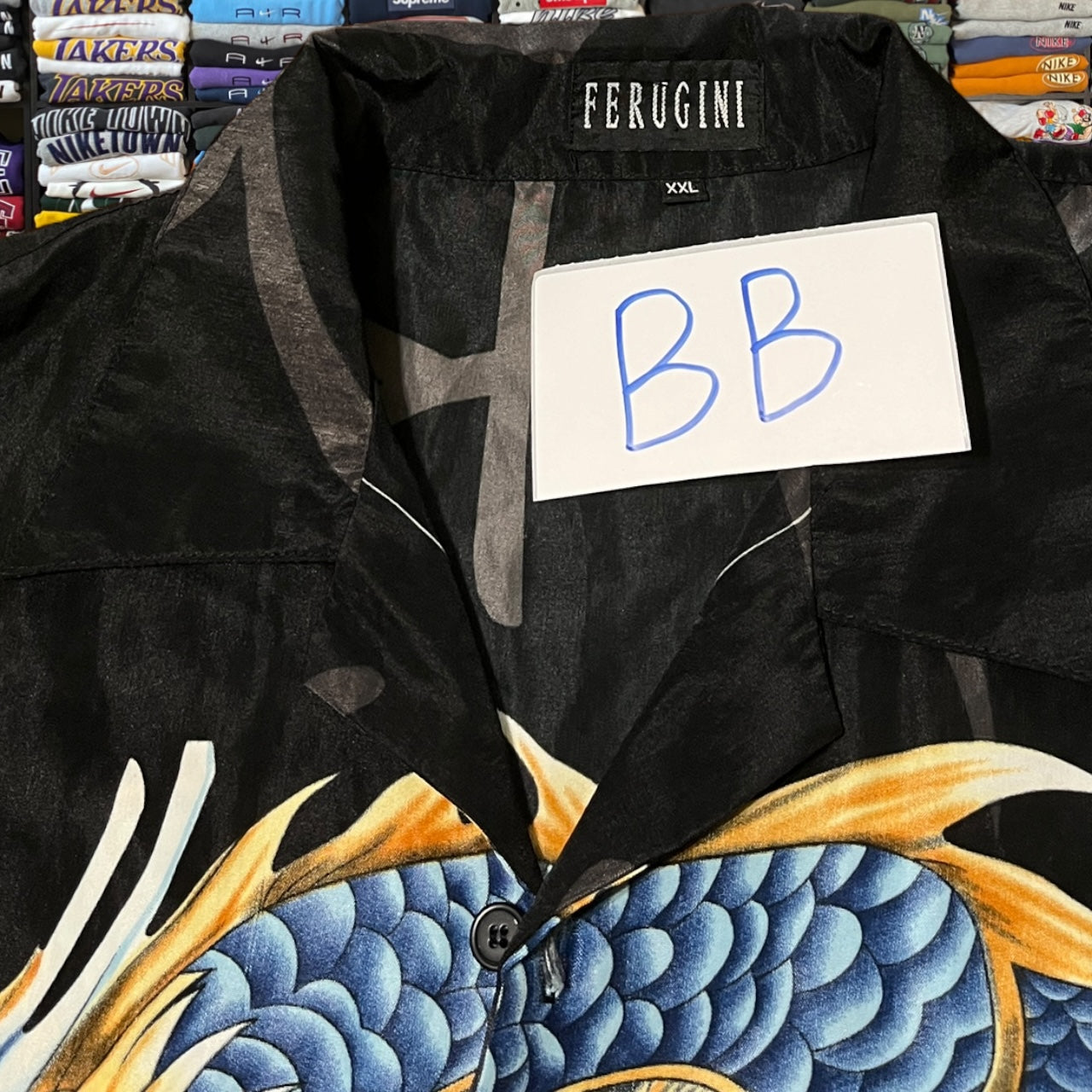 90s dragon button up silky shirt