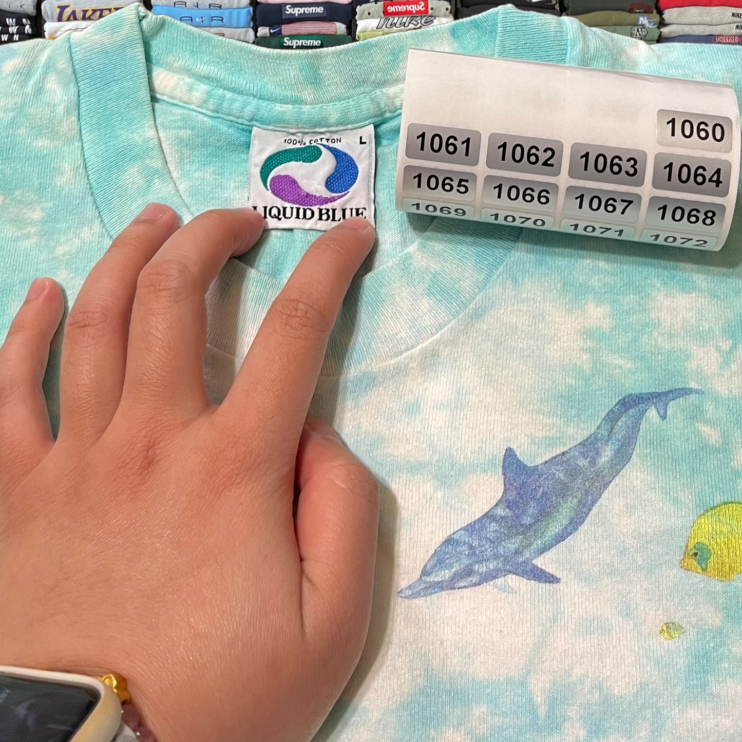 90s liquid blue sea life nature all over print
