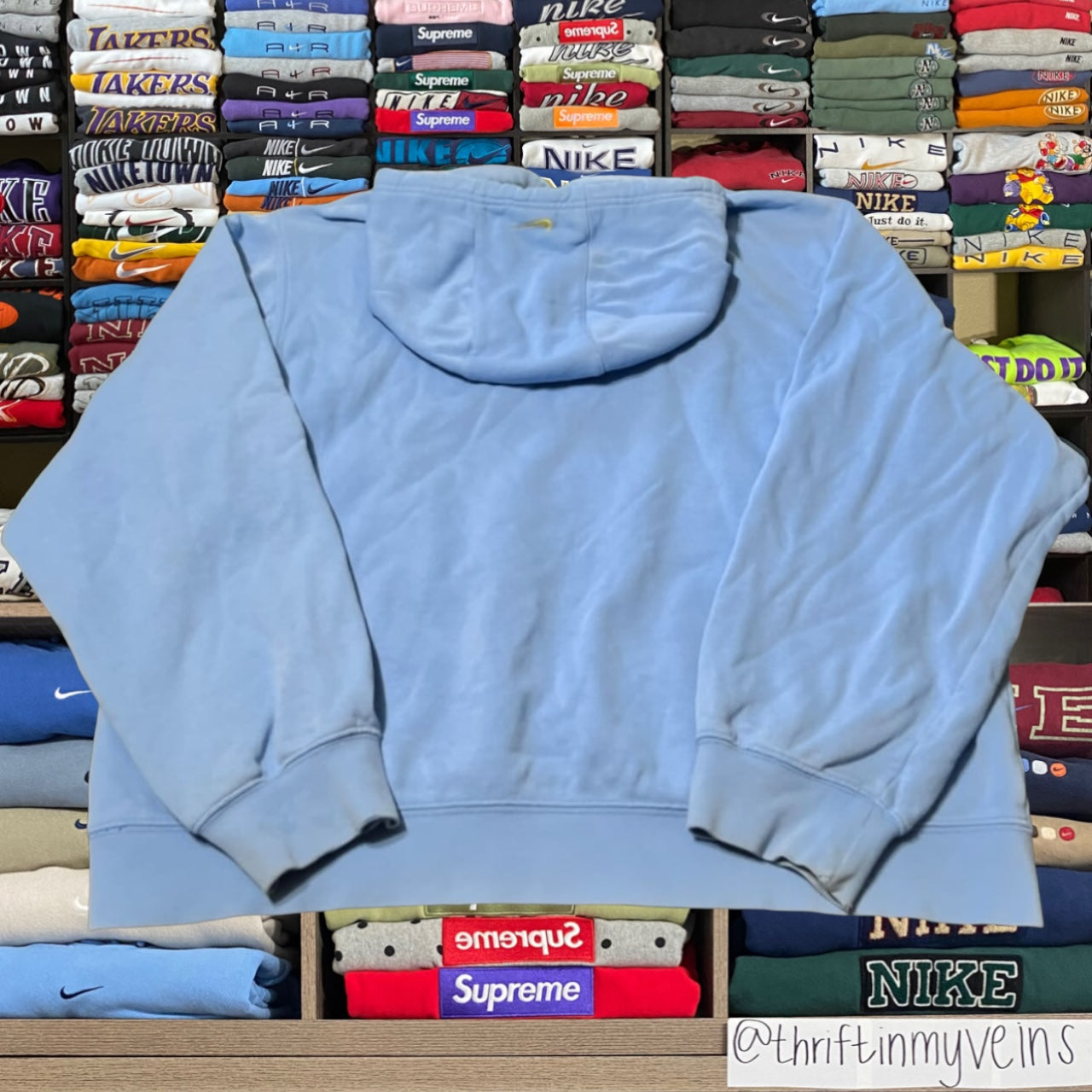 Y2K baby blue Nike spelled out hoodie