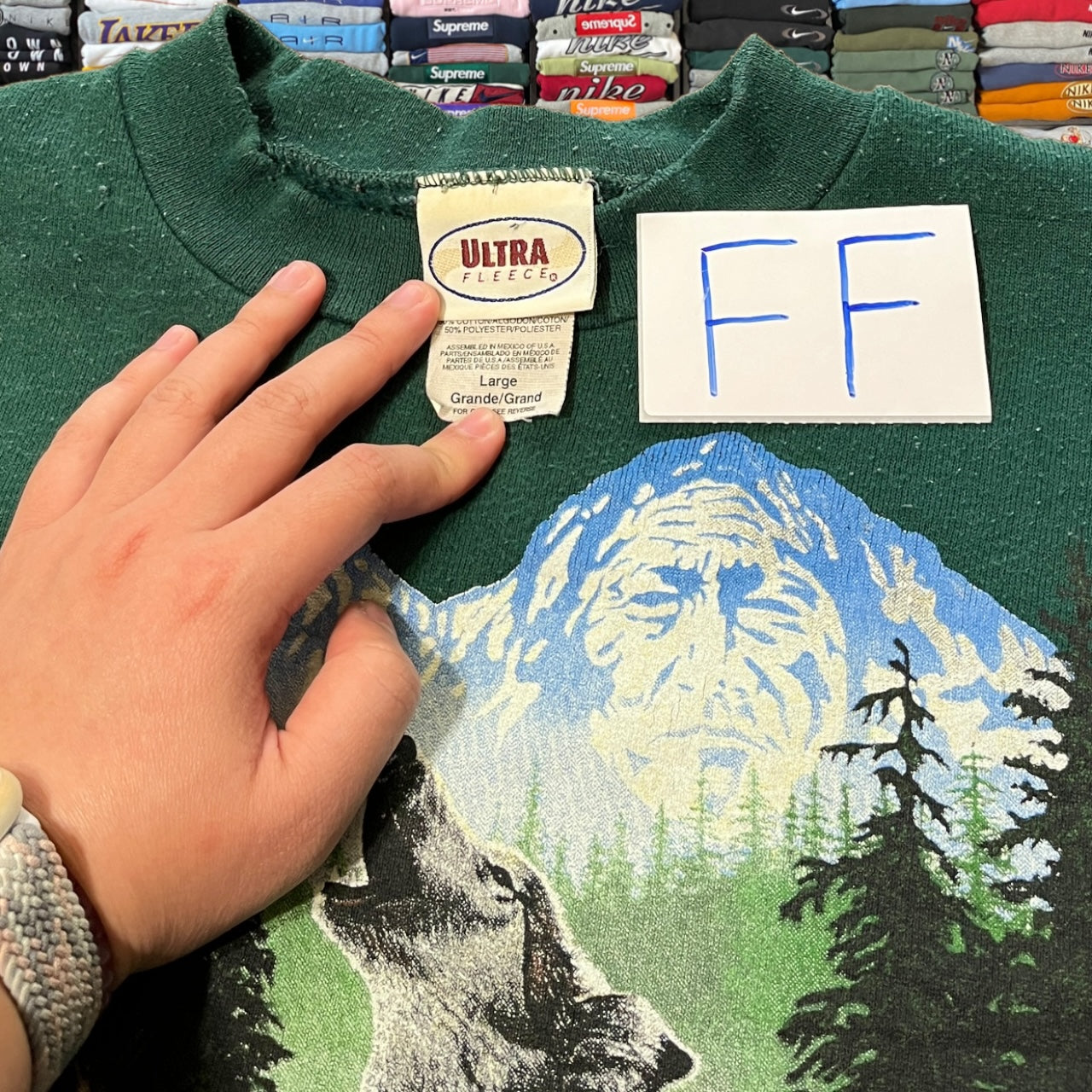 90s nature wolf graphic sweater