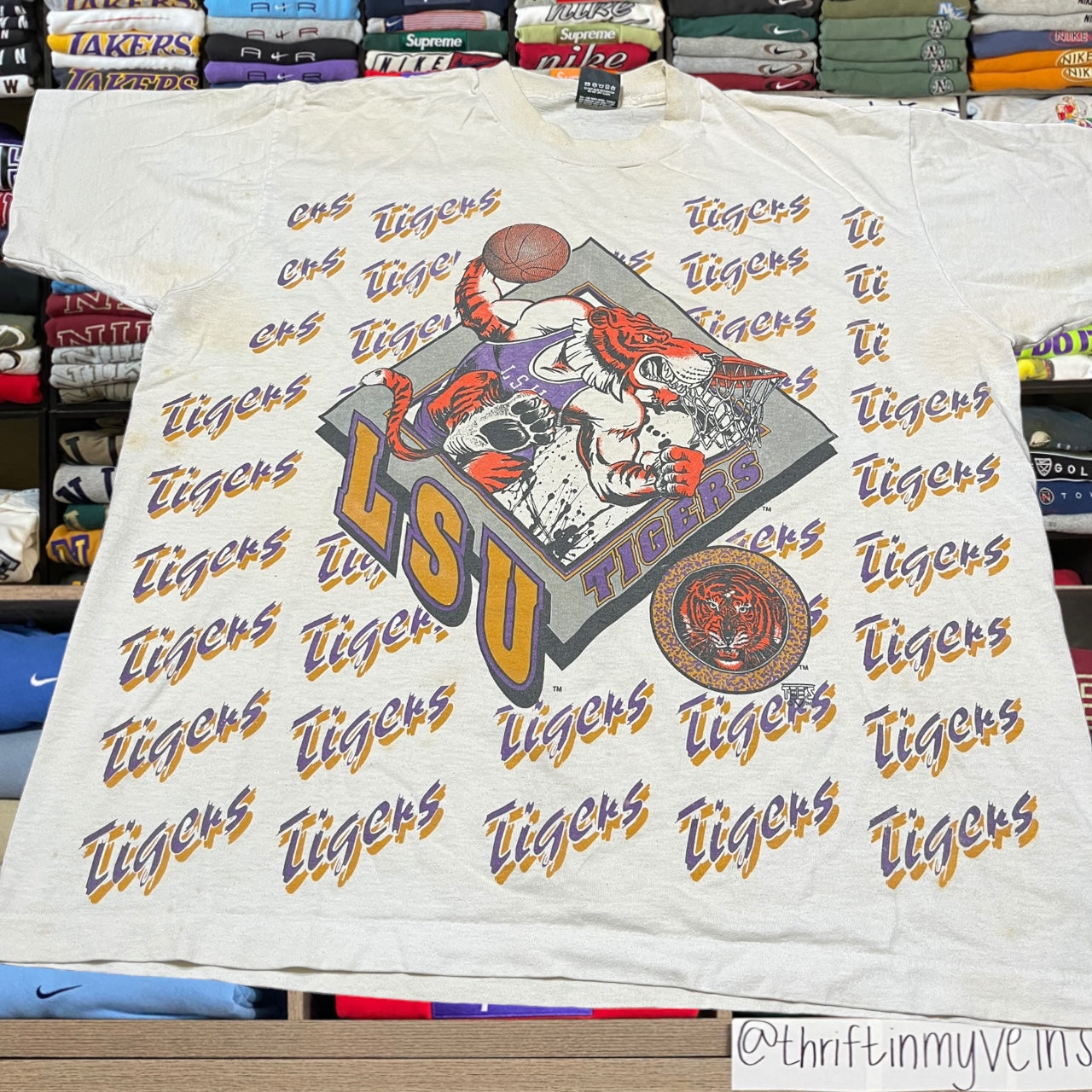 90s LSU all over print shirt